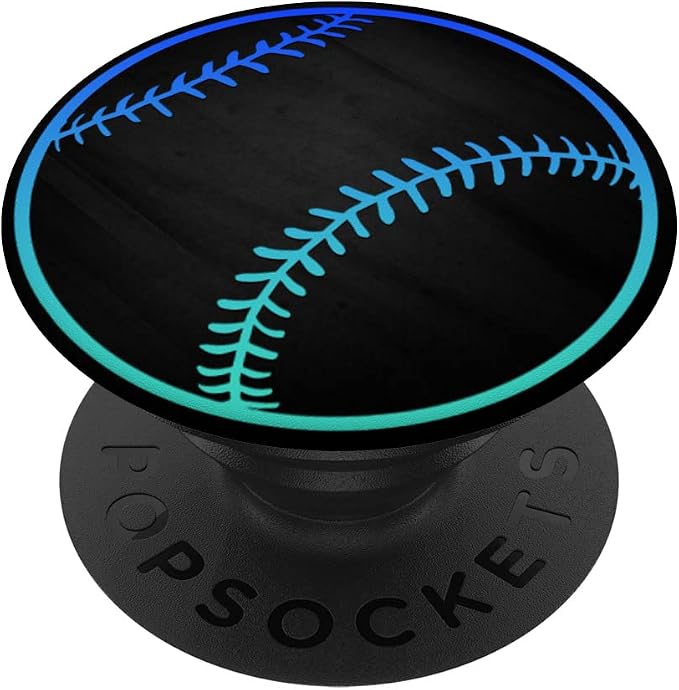 Turquoise Teal Blue Baseball Softball On a Black PopSockets Adhesive PopGrip
