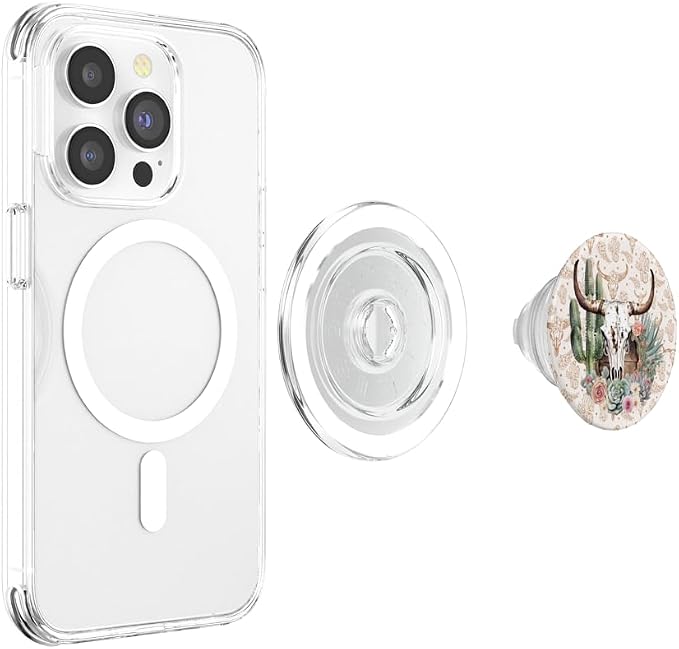 Western Boho Chic Longhorn Bull Skull Cactus Beige Pattern PopSockets Adhesive PopGrip