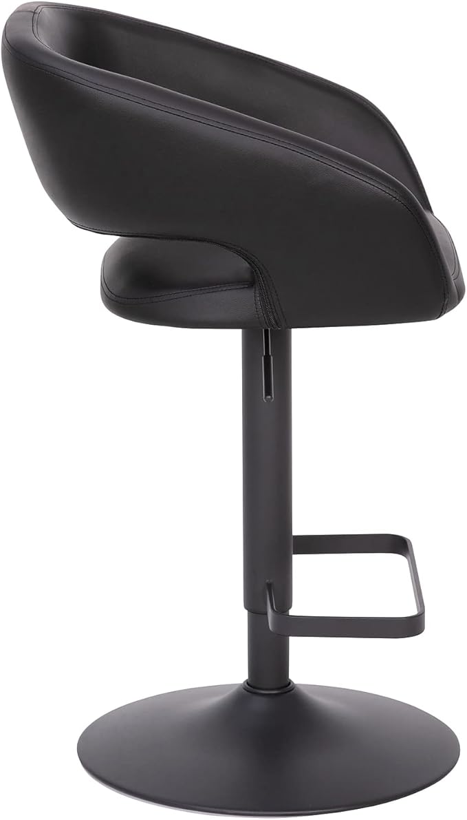 Flash Furniture Erik Contemporary Adjustable Height Barstool with Footrest and Rounded Mid-Back, Upholstered Bar or Counter Height Stool, Black