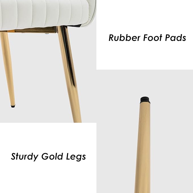 Modern Velvet Dining Chairs Set of 4, Upholstered Gold Dining Room Chairs with Hollow Back, Accent Armrest Kitchen Chairs with Gold Legs for Living Room Reception Beige