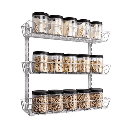 SWOMMOLY Adjustable Wall Mount Spice Rack, 3-Tier Dual-use (Multi-use) Organizer, Silver - color: Silver, size: 3-Tier