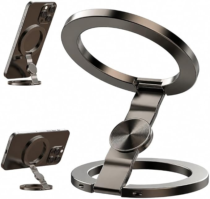 Magnetic Phone Stand Foldable 360° Rotating Phone Holder with Dual-Sided Magnetic Design Adjustable Desktop Stand for Home Office Travel and Daily Use (Grey-1)