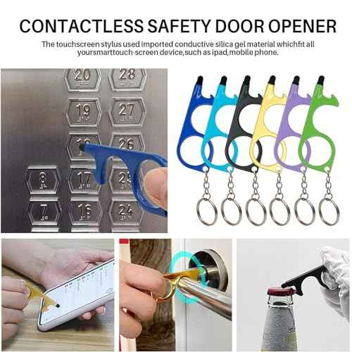 No Touch Door Opener Tool 6 Pack - Premium Multitool Keychain with Touchscreen Stylus and Bottle Opener