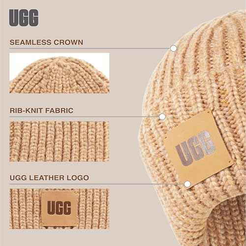 UGG Womens Chunky Rib Beanie Logo