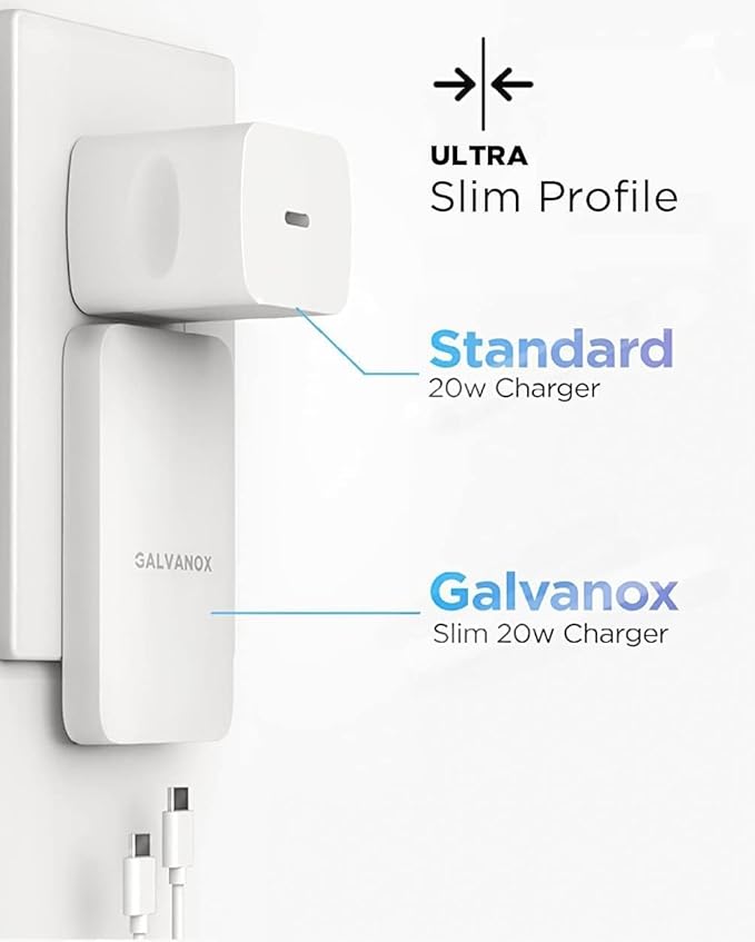 (3 Pack) Galvanox Dual USB-C Flat Wall Charger - Fast Charging Ultra Slim Outlet Plug Multi Port Type C for iPhone 13 14 iPhone 15 Pro Max and Samsung Galaxy Phones (20W)