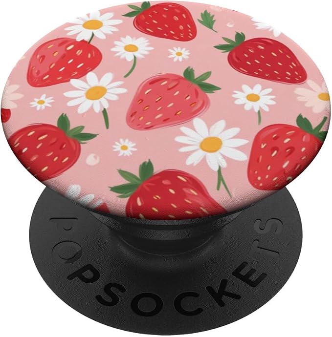 Pink Strawberry Daisy Pattern PopSockets PopGrip for MagSafe