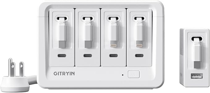 Gitryin 2 Lightning 3 Type-C Retractable Wall Chargers with 1 USB A Port and 1 Power Strip 12-in-1 Modular Charging Station