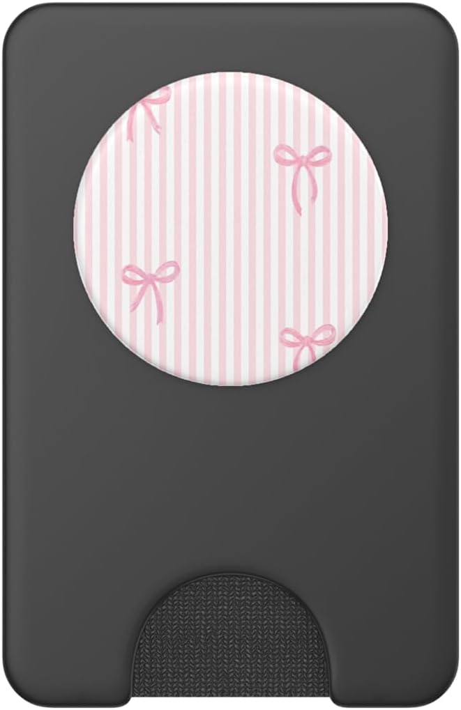Pink White Bow Pattern Phone Case PopSockets PopWallet for MagSafe