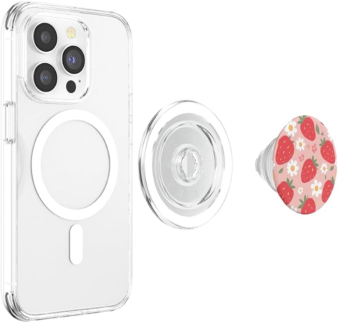 Pink Strawberry Daisy Pattern PopSockets PopGrip for MagSafe