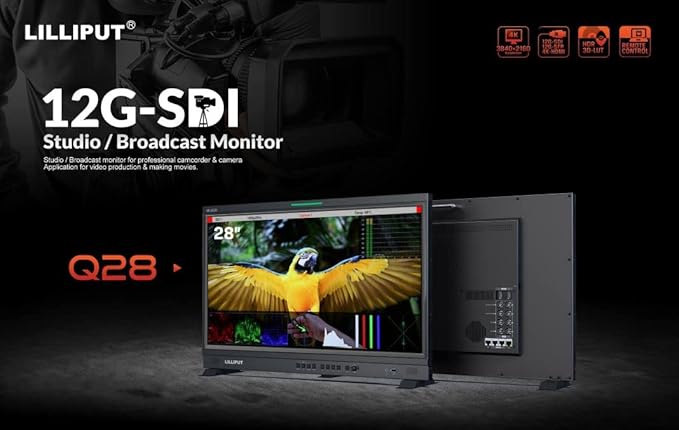 LILLIPUT Q28-VBP 28" 12G-SDI 12G-SDI and 4K HDMI 2.0 Professional Production Studio Monitor (V Mount) Quad-Split Multiview Display HDR and 3D-LUT Support