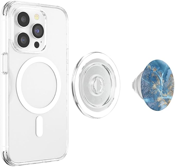 Faux-Gold-Blue-Marble-Effect Blu-Marbled-Design PopSockets Adhesive PopGrip