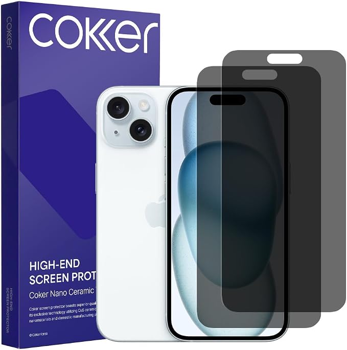 COKER 2PACK Privacy Screen Protector for iPhone 12 Mini Anti Spy 9H Hardness Shatterproof Anti-Scratch Anti-Fingerprint Touch Sensitive PET Film Blue Light Filter Easy Install