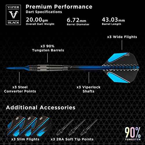 Viper Black Flux 90% Tungsten Professional Steel or Soft Tip Conversion Dart Set