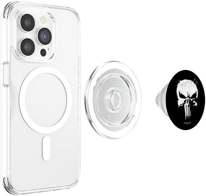 Marvel The Punisher White Ink Splatter Skull Logo PopSockets Adhesive PopGrip