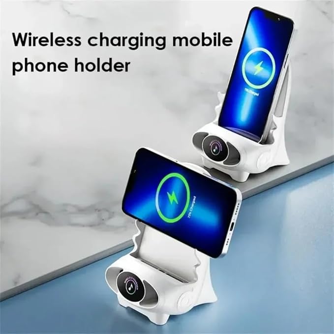 Unique Desktop Mobile Phone Stand Desktop Vertical Holder Magnetic Wireless Charger Unique Mini Chair Shape Tablet Phone Fast Charging Station (White)