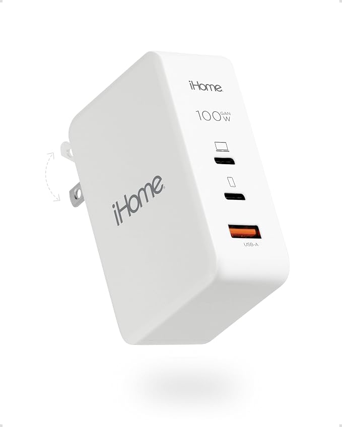 iHome 65W USB C Charger Block GaN Fast Charging with Dual Ports (USB-C PD &amp USB-A) Compact Universal Laptop Charger Foldable Plug [Video Game]