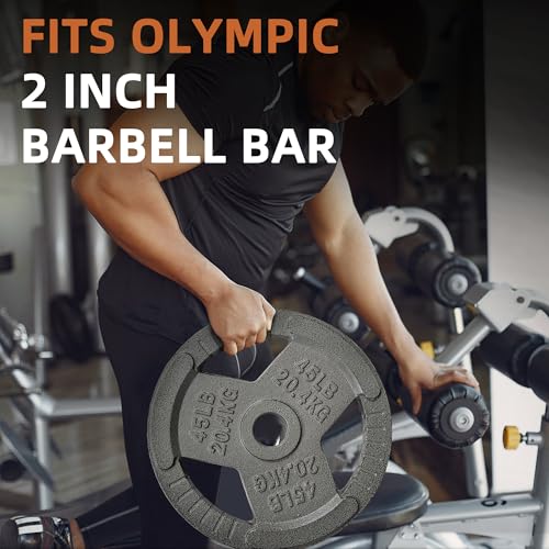 Fitvids Cast Iron 2-Inch Olympic Weight Plate for Strength Training & Weightlifting, Multiple Weights Available