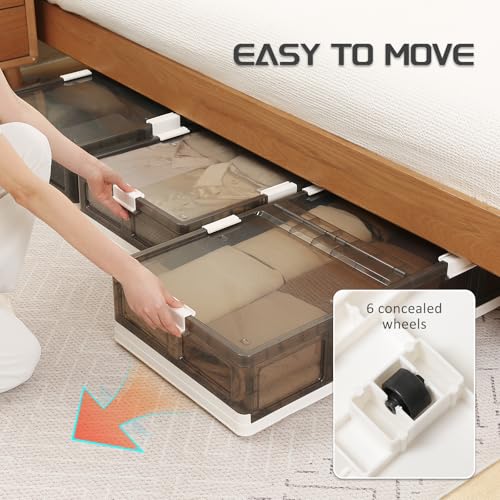 Under Bed Storage Containers with Wheels - Stackable, Foldable Plastic Storage Boxes with Lids for Clothes, Shoes, Blankets - Perfect for Bedroom Organization and Dorms (2 Pack-25.2''x16.5''x7.1'') - size: 2 Pack-25.2''x16.5''x7.1''