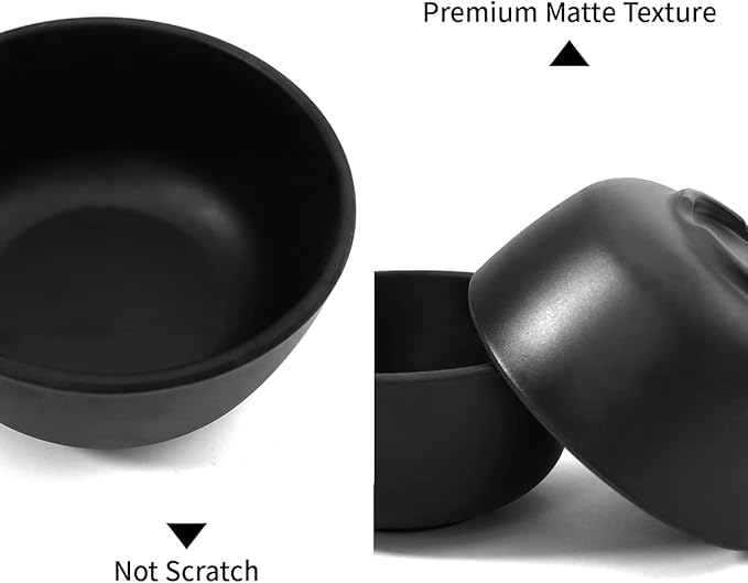 TP 10 Ounce Bowl Set of 6, 4.5” Melamine Bowls for Appetizer Snacks Ice Cream Dipping Sauce Side Dish, Unbreakbale and lightweight, Black