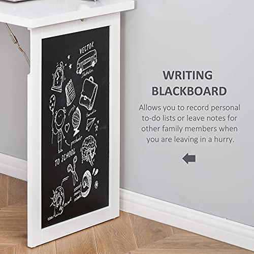 White Foldable Wall Mounted Desk with Storage Shelves, Fold Out Convertible Computer Table with Blackboard, Folding Writing Table Workstation for Small Spaces, Home Office - color: White