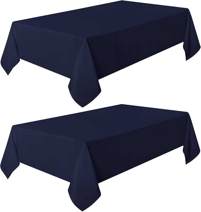 sancua 2 Pack Navy Tablecloth 60 x 102 Inch, Rectangle 6 Feet Table Cloth - Stain and Wrinkle Resistant Washable Polyester Table Cover for Dining Tables, Buffet Parties and Camping