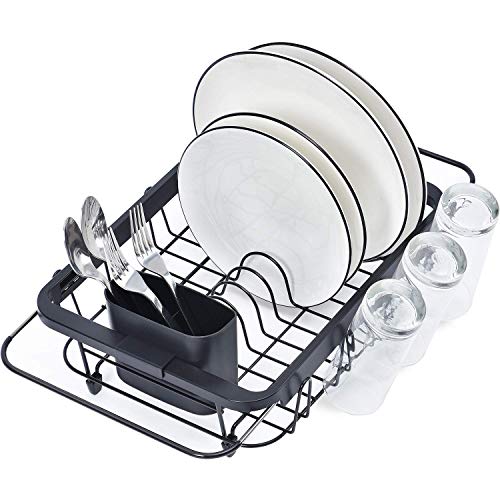 TOOLF Expandable Dish Drying Rack Over The Sink Adjustable Dish Rack in Sink Or On Counter Dish Drainer with Utensil Holder Rustproof for Kitchen - size: Middle