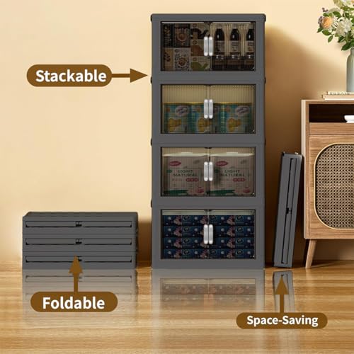 81QT Stackable Storage Bins with Lids & Wheels - Clear & Collapsible Design, Space Saving Foldable Plastic Organizer Containers for Home Bedroom Office Gray 5T - size: 81Qt/20Gal-5Packs/1Top Lid