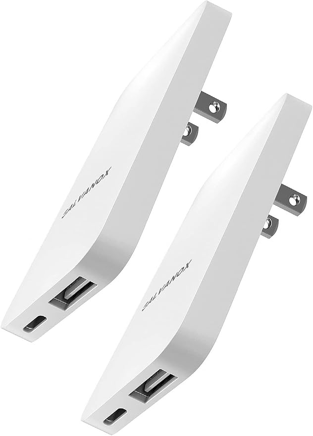 USB-C Flat Wall Chargers (2-Pack) Ultra Slim Fast Charging Multi-Port Power Adapters for iPhone and Android/Samsung Phones 20W Outlet Plug (USB Type-C/USB-A) Black