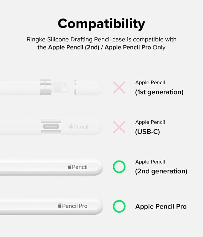 Ringke Silicone Drafting Pencil Case Compatible with Apple Pencil 2nd Generation and Apple Pencil Pro Case, Perfect Grip Silicone Protective Cover Sleeve Accessories - Black