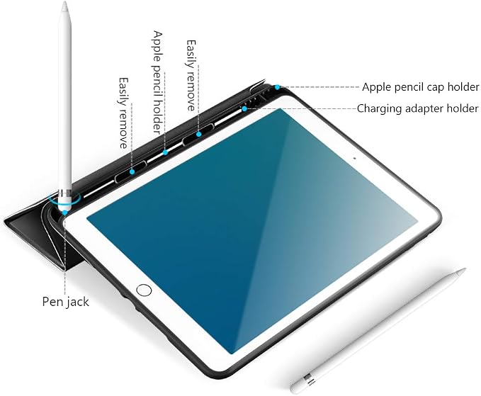 Aoub Case for iPad 9th/8th/7th Generation 10.2 inch Auto Sleep/Wake Slim Lightweight Trifold Stand Smart Cover Soft TPU Back Case with Pencil Holder for iPad 10.2 2021/2020/2019 Black