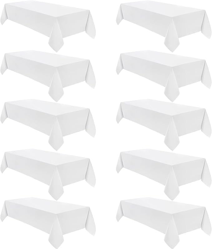 VidaFete Tablecloth 60 * 120inch 10 Pack Rectangle Table Cloth Polyester, Stain Wrinkle Resistant Dining Table Cover for Kitchen Dinning Party Wedding Rectangular Tabletop Buffet Decoration(White)