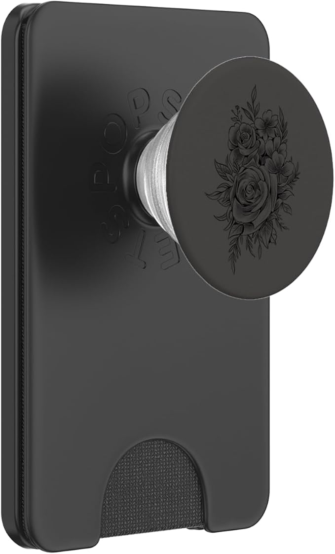 Black Gray Floral Flower PopSockets Adhesive PopGrip