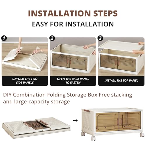382QT Extra Large Lockable Stackable Storage Bins with Lids, 6-Tier Collapsible Plastic Storage Bins with Wheels, Foldable Closet Storage Bins for Bedroom Dorm Home Office Organization