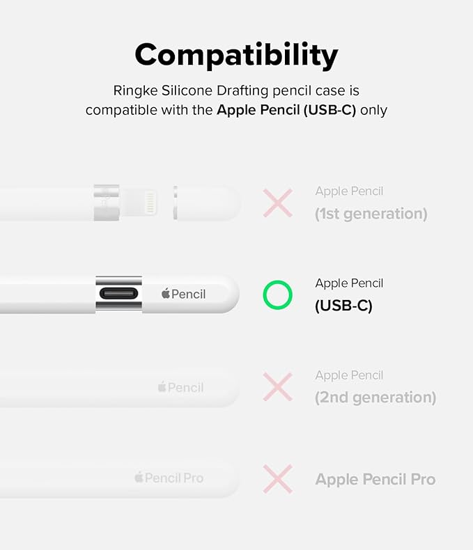 Ringke Silicone Drafting Pencil Case Compatible with Apple Pencil USB-C Case, Perfect Grip Silicone Protective Cover Sleeve Accessories - Black
