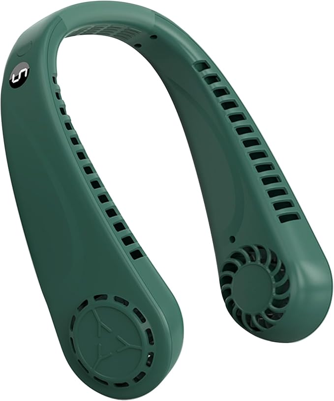 BIRDDIE Portable Hands free Bladeless Hanging Neck Fans with Screen Display and 5 Speeds Levels, USB Rechargeable, 360° Cooling Wearable Personal Fan for Work Travel Sport Outdoor (Green)