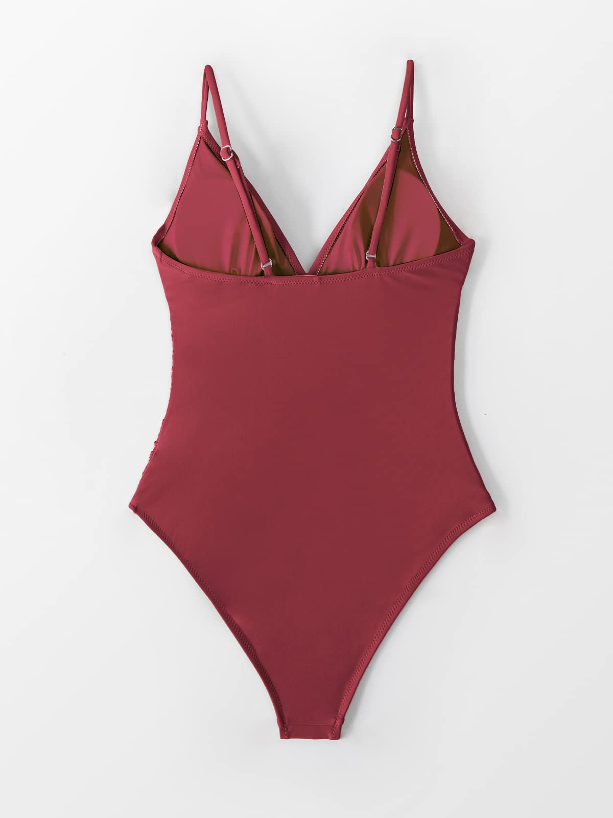 CUPSHE Women's One Piece Swimsuit Shirring Design V Neck Low Back Bathing Suit, Burgundy, S