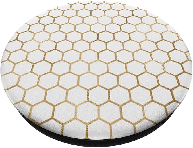 Honeybee Phone - White and Gold Honeycomb Cool Bees PopSockets Adhesive PopGrip
