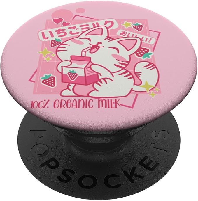 Kawaii Korean Strawberry Milk K Pop Vaporwave Japanese Cat PopSockets Adhesive PopGrip