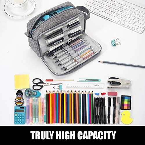 Sooez High Capacity Pencil Case, Big Pencil Bag Pouch Box Organizer Pen Case, Portable Journaling Supplies with Easy Grip Handle & Loop, Asthetic Supply for Girls Adults, Grey - color: Grey