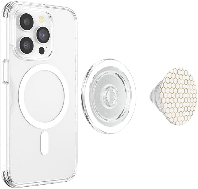 Honeybee Phone - White and Gold Honeycomb Cool Bees PopSockets Adhesive PopGrip