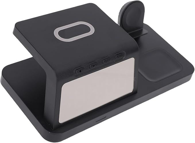 GOWENIC Multifunctional Alarm Clock with Wireless Charger 15W Fast Charging Station for Phone Watch Earbuds Desktop Charger for Home Office Nightstand Charging Dock for Smartphones