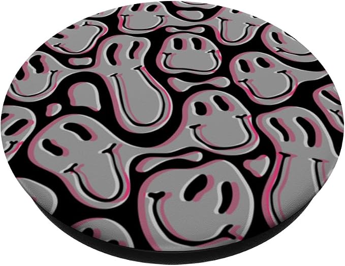 Aesthetic Trippy Grey Pink Liquid Swirl Dripping Smile face PopSockets Adhesive PopGrip