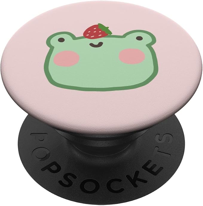 Cute Frog with Strawberry Kawaii Aesthetic PopSockets PopGrip: Swappable Grip for Phones &amp Tablets