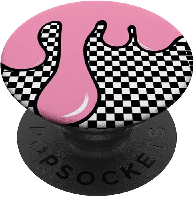 Pink Black Checker Drip Pattern PopSockets Adhesive PopGrip