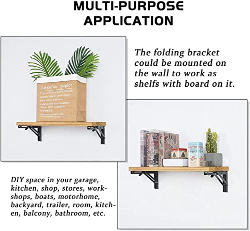 Folding Shelf Brackets - 12 Inch 4 Pcs Heavy Duty Shelf Brackets, Collapsible Shelf Bracket, DIY Wall Mounted Foldable Shelf, Table Brackets, Space Saving with Screws - size: 12 Inch- 4 Packs