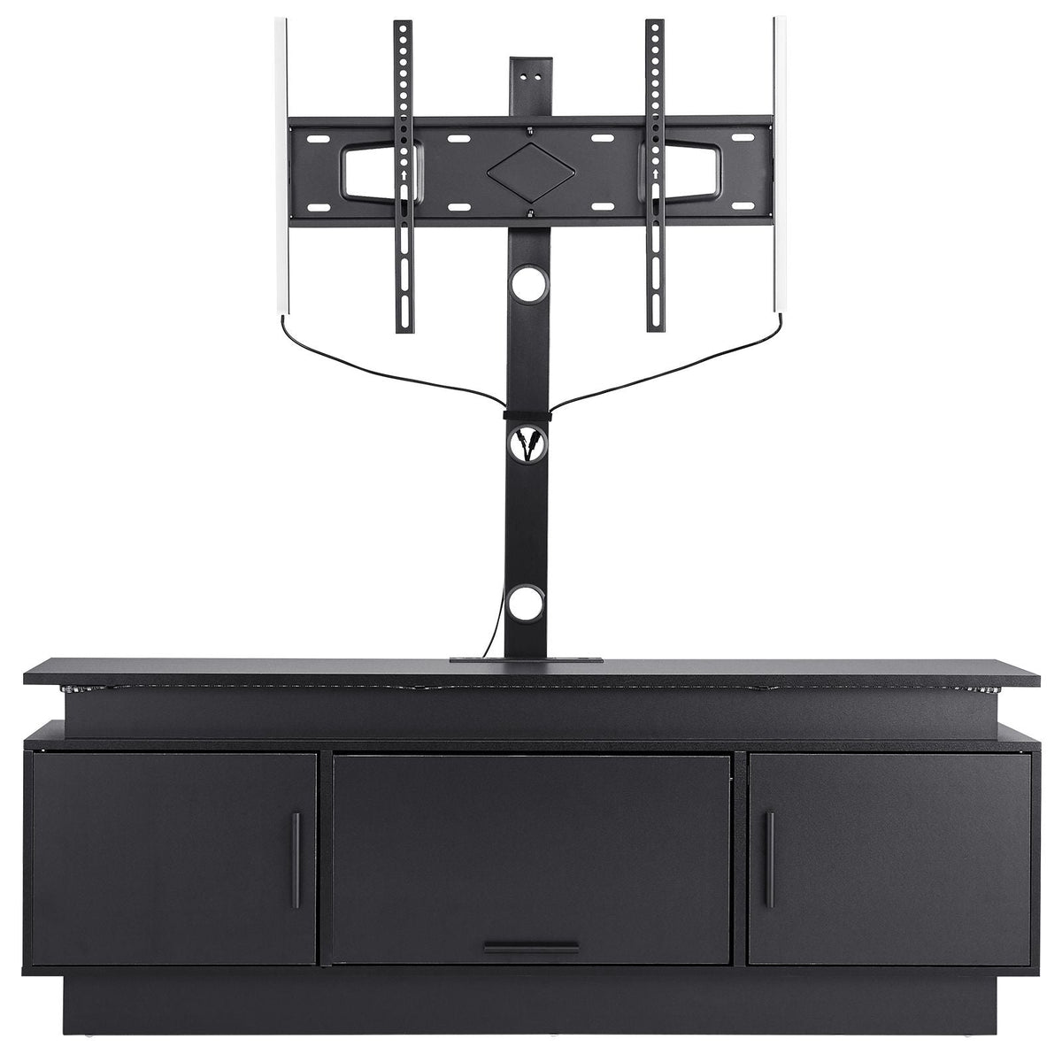52" TV Stand with Mount for up to 75 in TVs, Entertainment Center with Power Outlet & LED Lights, Height Adjustable TV Console with Mount with 3 Tiers Storage Cabinets for Bedroom, Living Room