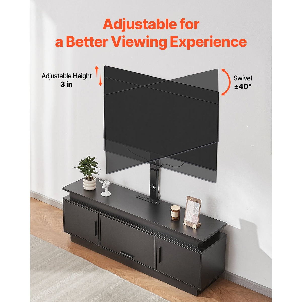 52" TV Stand with Mount for up to 75 in TVs, Entertainment Center with Power Outlet & LED Lights, Height Adjustable TV Console with Mount with 3 Tiers Storage Cabinets for Bedroom, Living Room