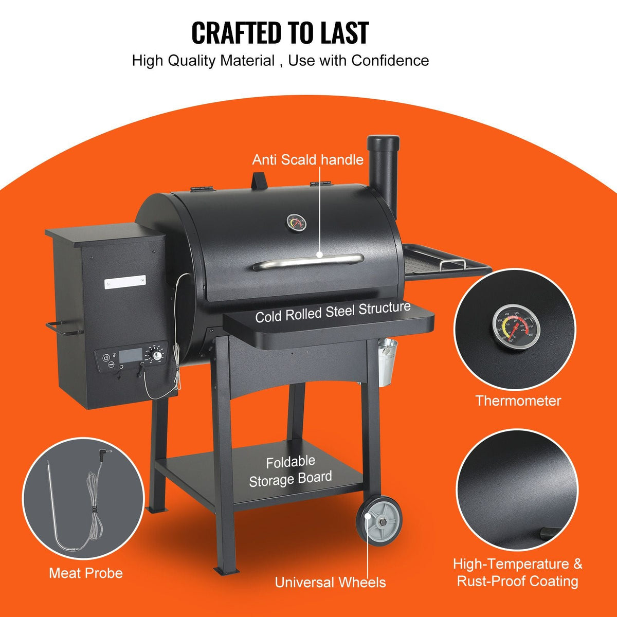 53 inch Portable Charcoal Grill, Propane Gas Grills with Cover and Cart, Heavy Duty Iron BBQ Grill, Mini Tabletop Smoker for Outdoor Cooking, Barbecue Camping, Picnic, Patio, and Backyard, Black