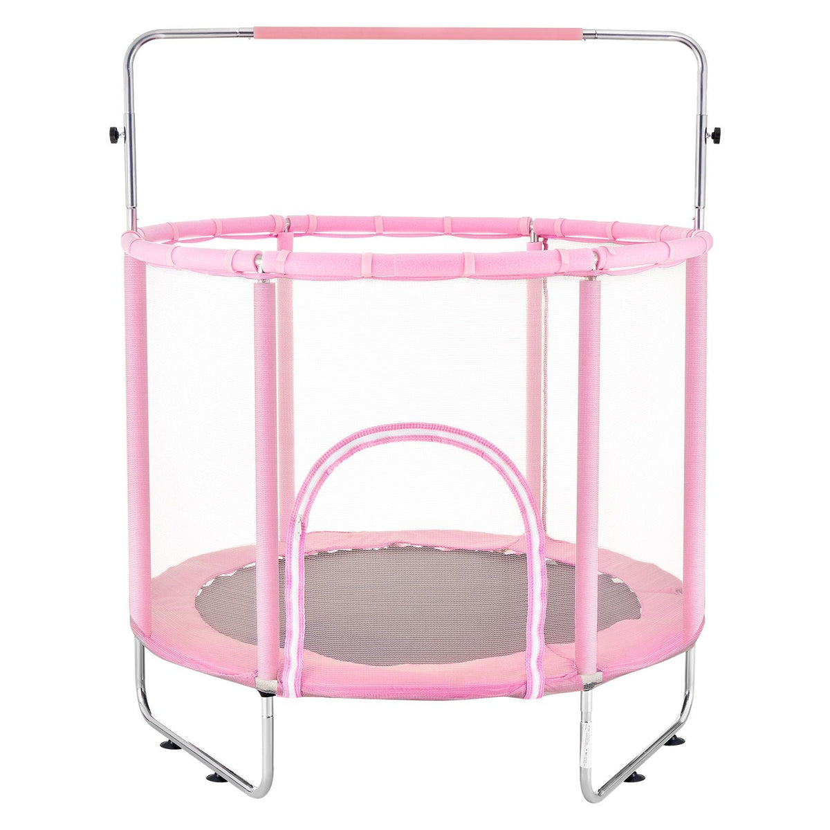 55" Kids Trampoline, 4.6FT Indoor Outdoor Trampoline, Mini Toddler Recreational Trampolinewith Safety Enclosure Net and Basketball Hoop, Birthday Gifts Christmas Toys for 3+ Years Children, Pink