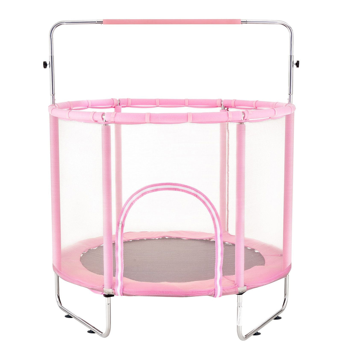 55" Kids Trampoline, 4.6FT Indoor Outdoor Trampoline, Mini Toddler Recreational Trampolinewith Safety Enclosure Net and Basketball Hoop, Birthday Gifts Christmas Toys for 3+ Years Children, Pink